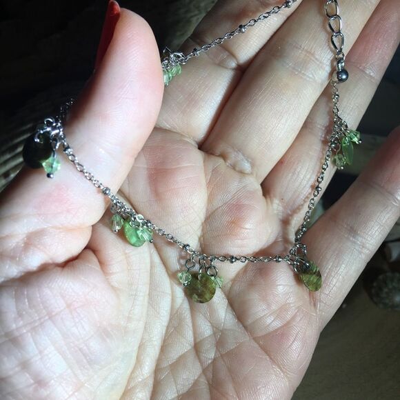 Shell & Bicone green crystal ankle bracelet - Picture 2 of 3
